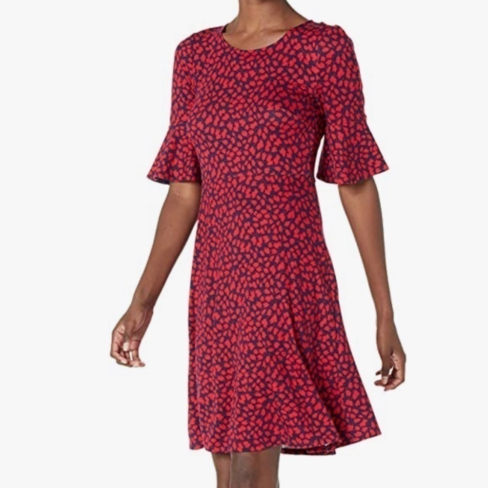 Lark & Ro Red Floral Ruffle Sleeve Fit And Flare Knee Length Dress Sz 0
